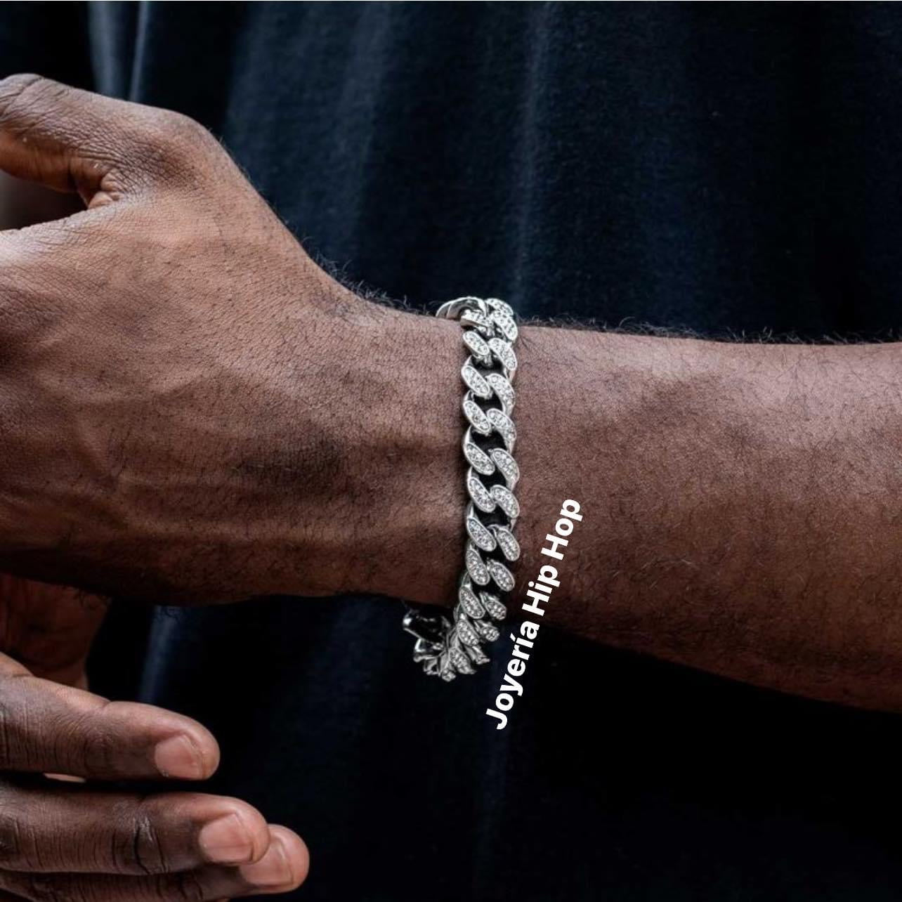 Pulsera Cubana Plateada Diamantada