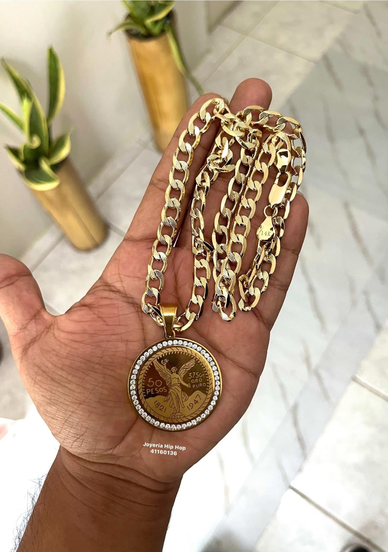 Centenario Dorado Premium con Cadena 14k 10mm