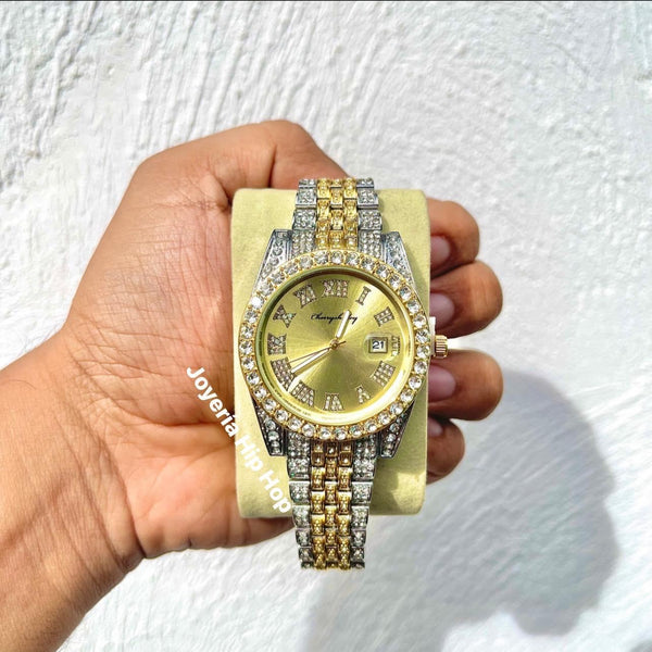 Reloj Diamantado Dorado Premium