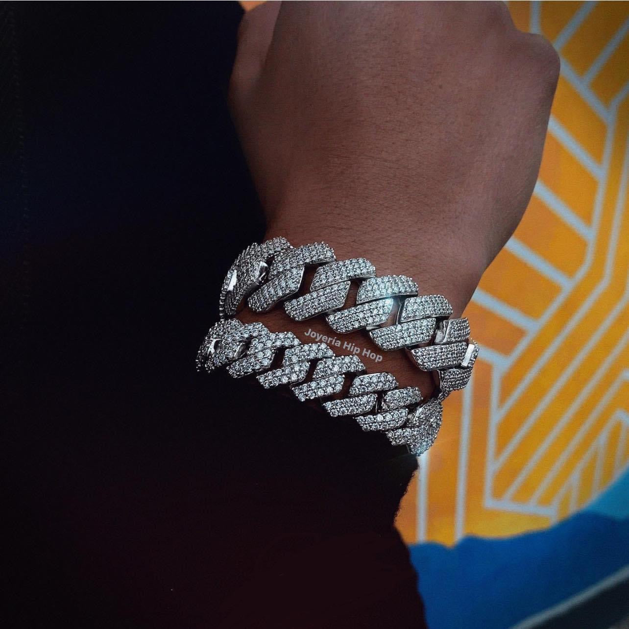 Pulsera Zig Zag Plateada Diamantada 20mm