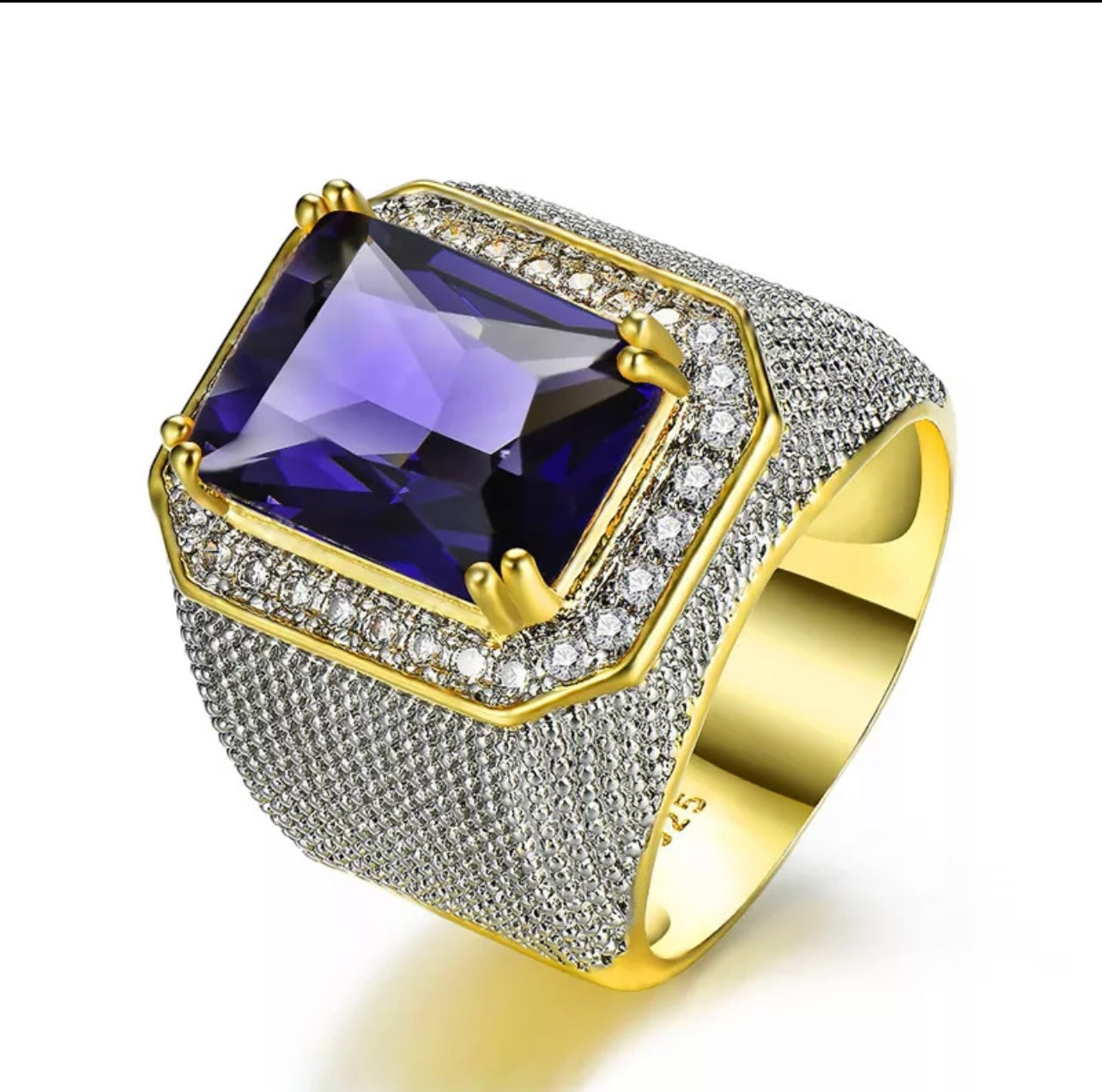 Anillo Piedra Azul Diamantado Dorado