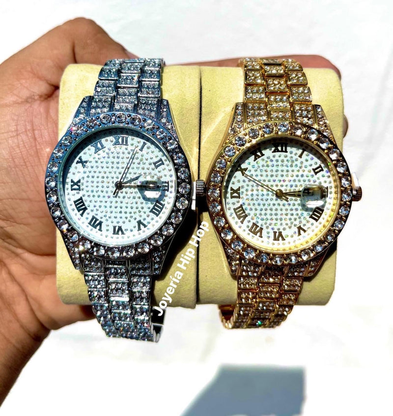 Reloj Diamantado A Plateado