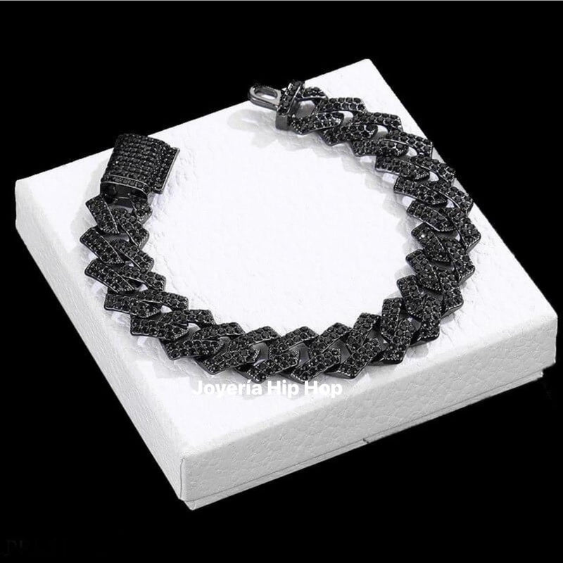 Pulsera Zig Zag Color Negro Diamantada