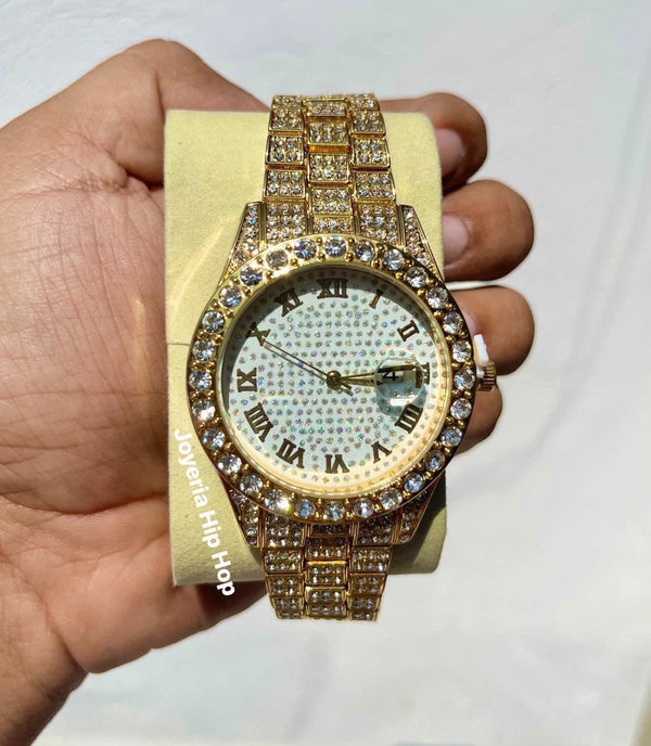 Reloj Diamantado A Dorado