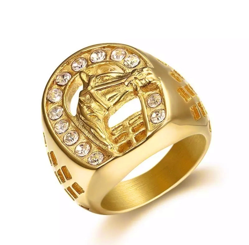 Anillo Herradura Diamantado Dorado