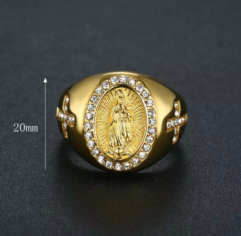 Anillo Virgen Diamantado Dorado