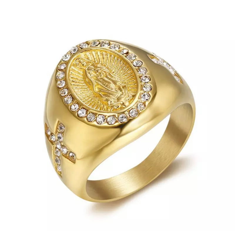 Anillo Virgen Diamantado Dorado