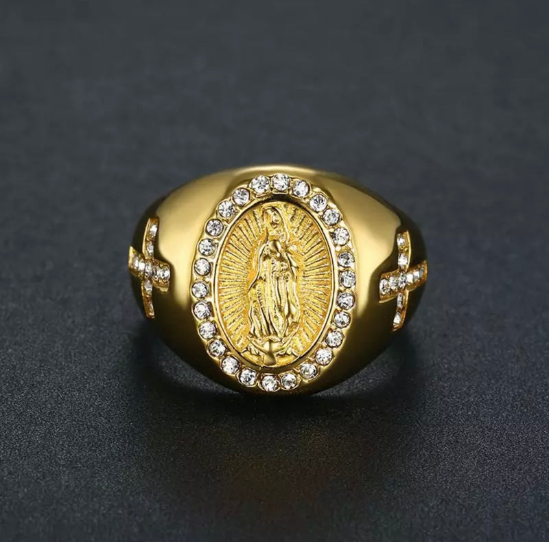 Anillo Virgen Diamantado Dorado