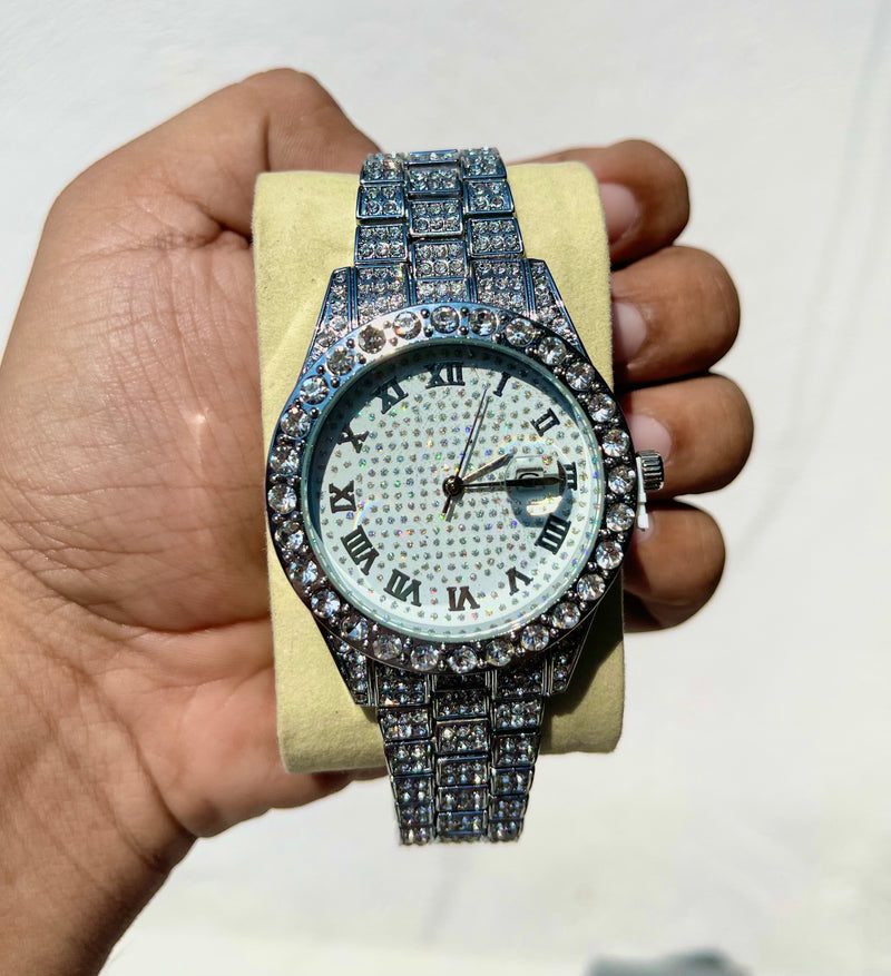 Reloj Diamantado A Plateado