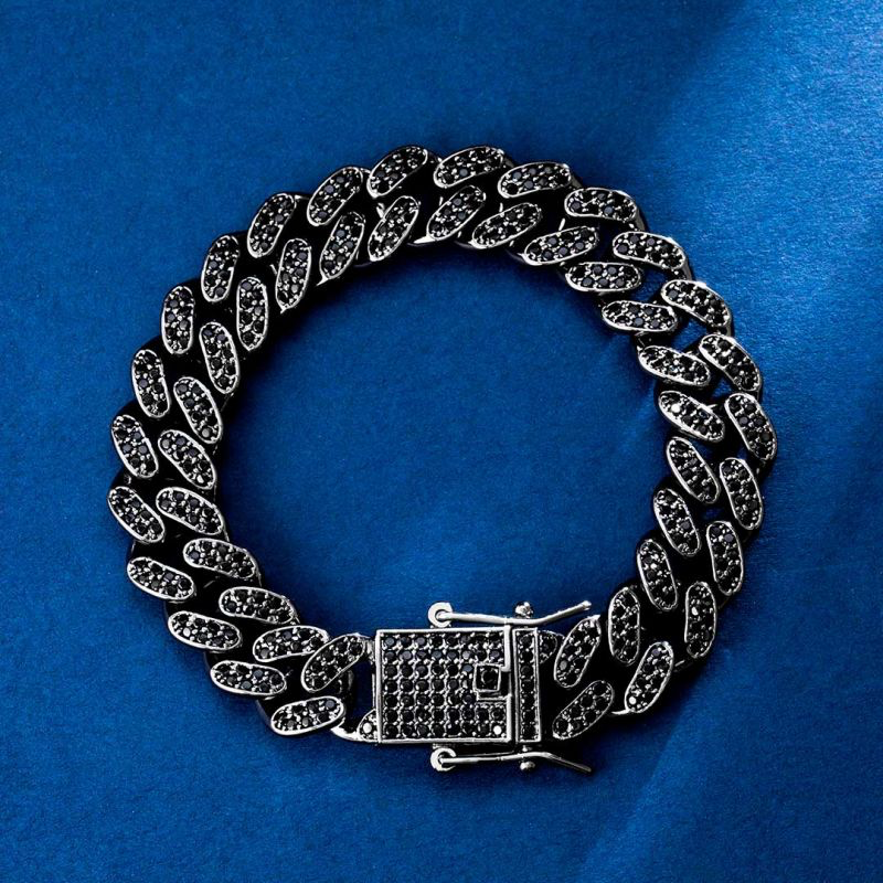 Pulsera Cubana Color Negro Diamantada