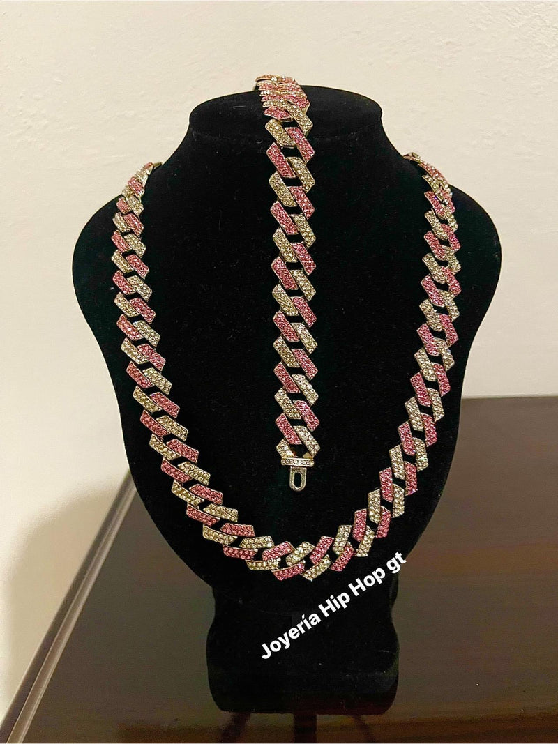 Combo Zig Zag Diamantado Plata Rosa